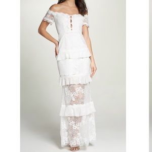 Foxiedox Lace Ruffle Off The Shoulder Mermaid Gown